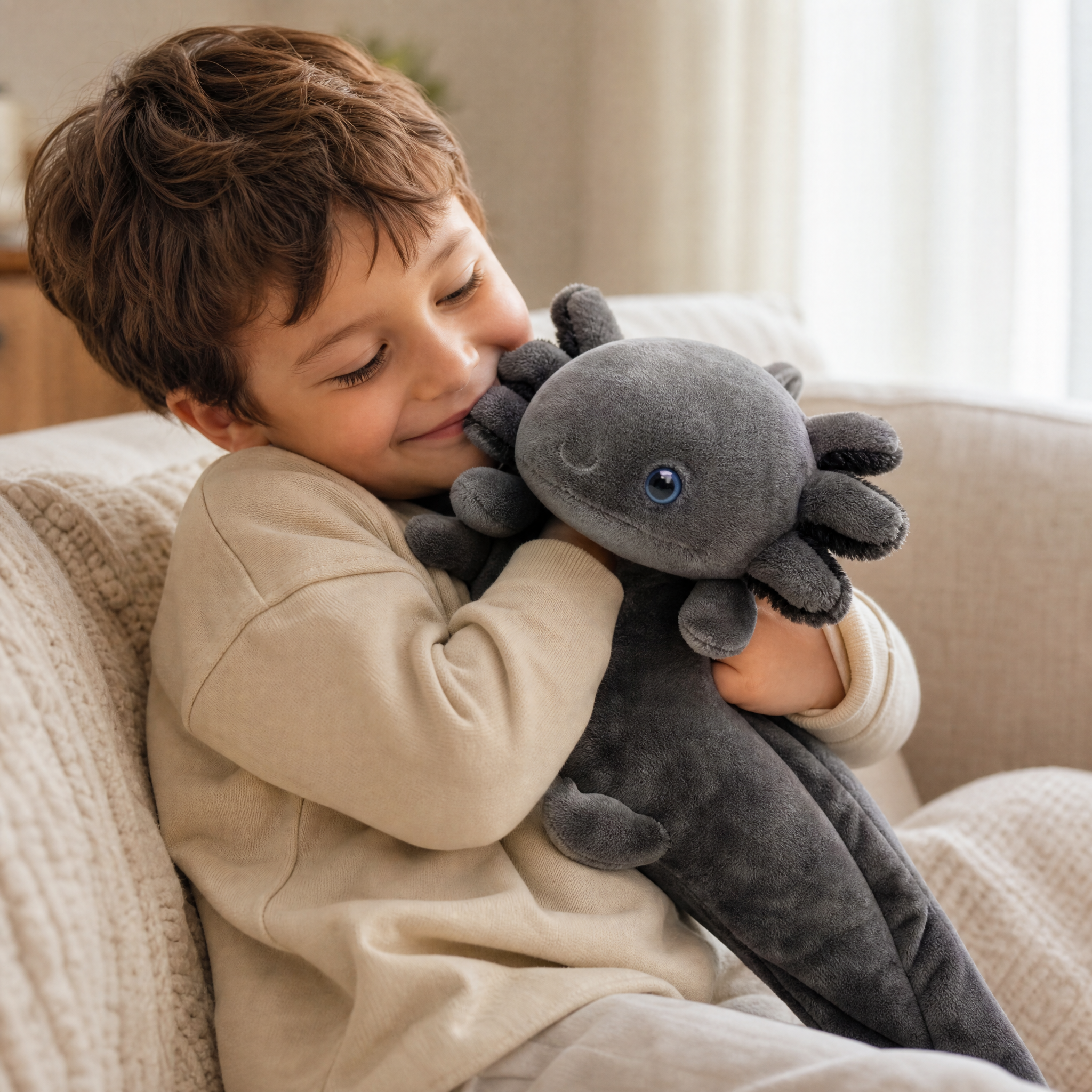Schwarzes Axolotl Plüschtier realistisch - Utilisation cosy intérieur