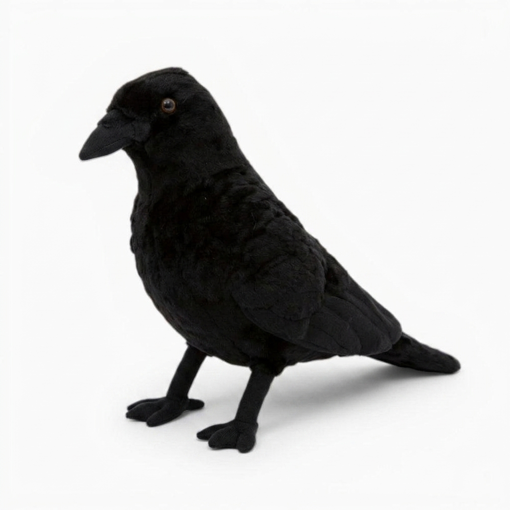 Schwarzes Rabe Kuscheltier Halloween Deko - Fond blanc angle