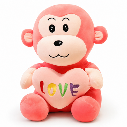 Singe en Peluche avec Cœur Love - Rose