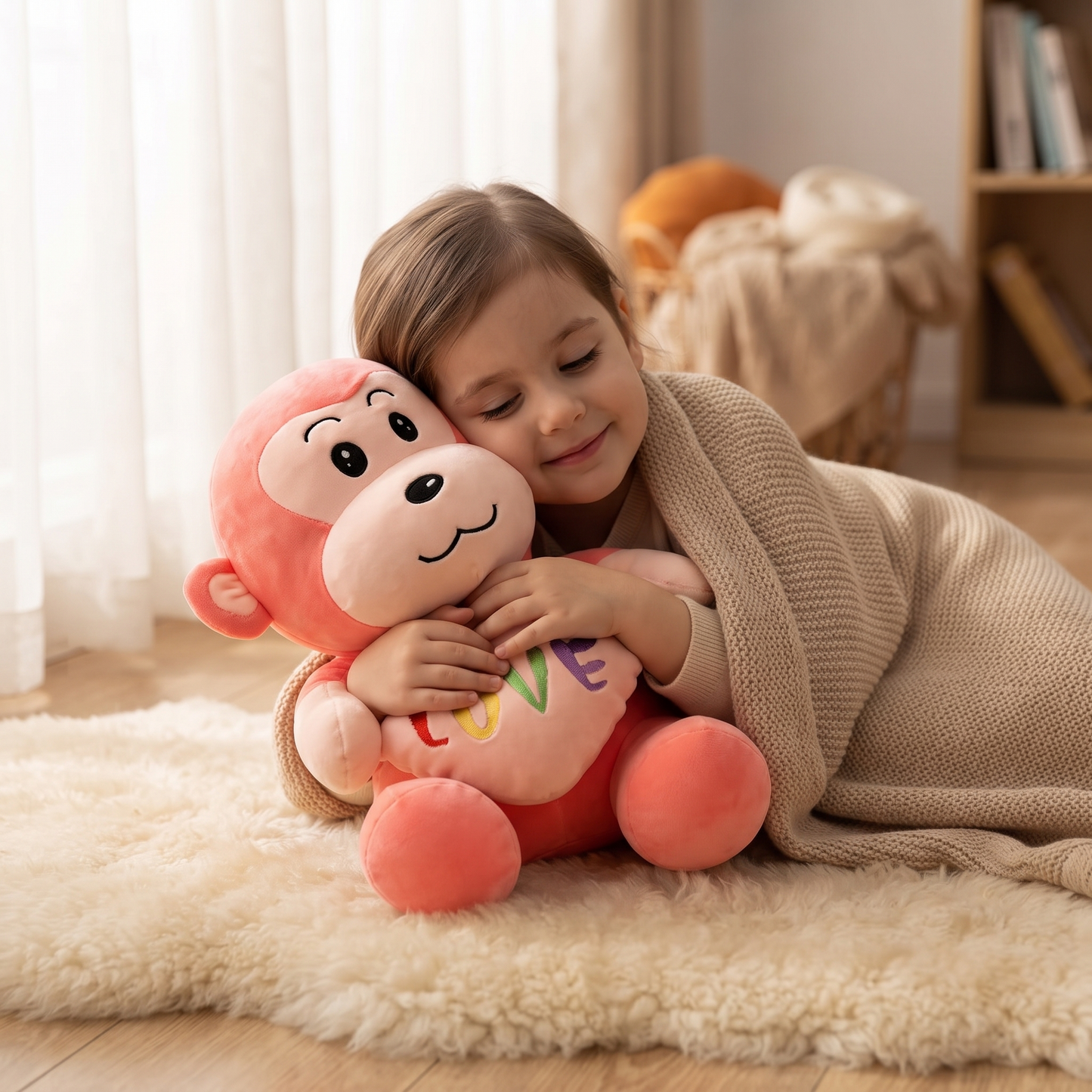 Singe en Peluche avec Cœur Love - Utilisation cosy intérieur