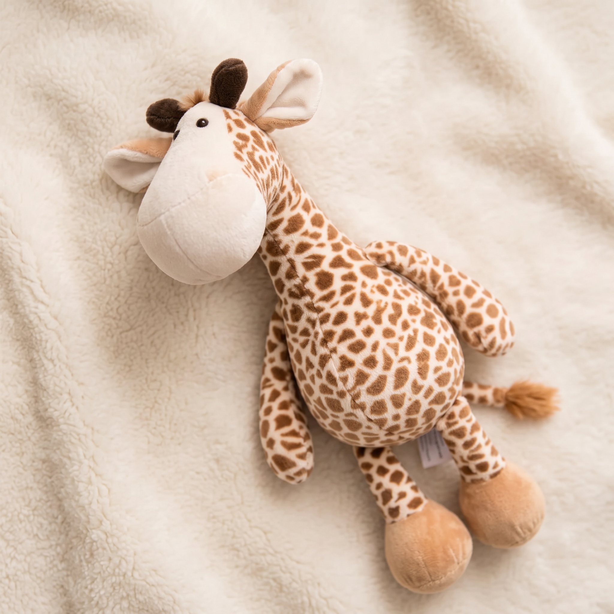 Sitzendes Giraffen Kuscheltier mit großen Hufen - Détail matière