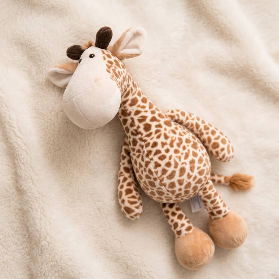 Sitzendes Giraffen Kuscheltier mit großen Hufen - Détail matière