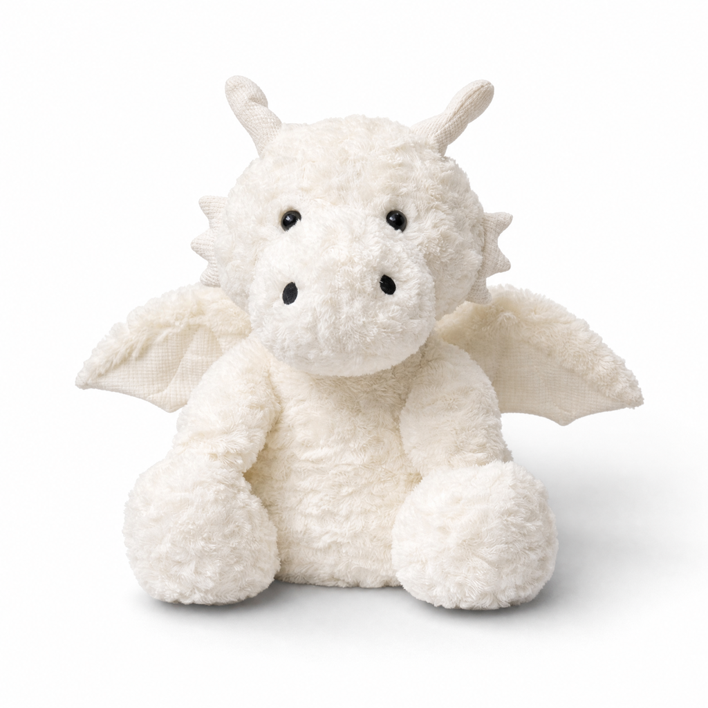 Weißes Drachen Kuscheltier mit Flügeln - Fond blanc frontal